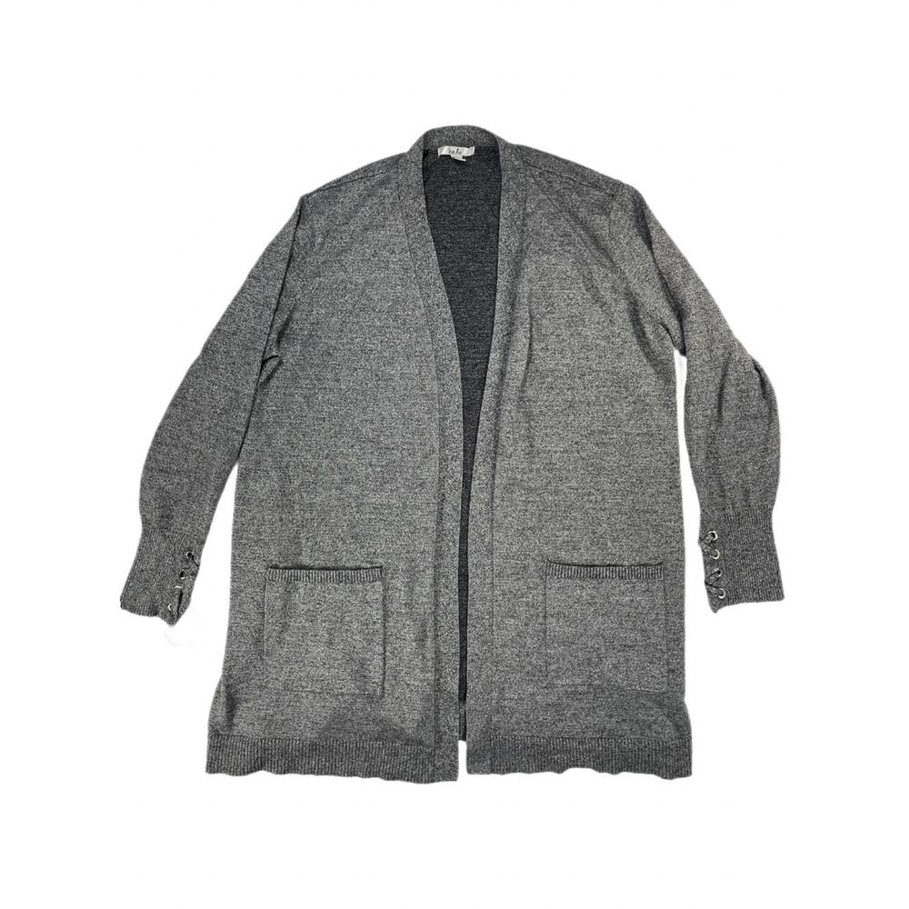 Isela Gray Lace Up Cuff Longline Open Front Cardigan Sweater XL Women’s